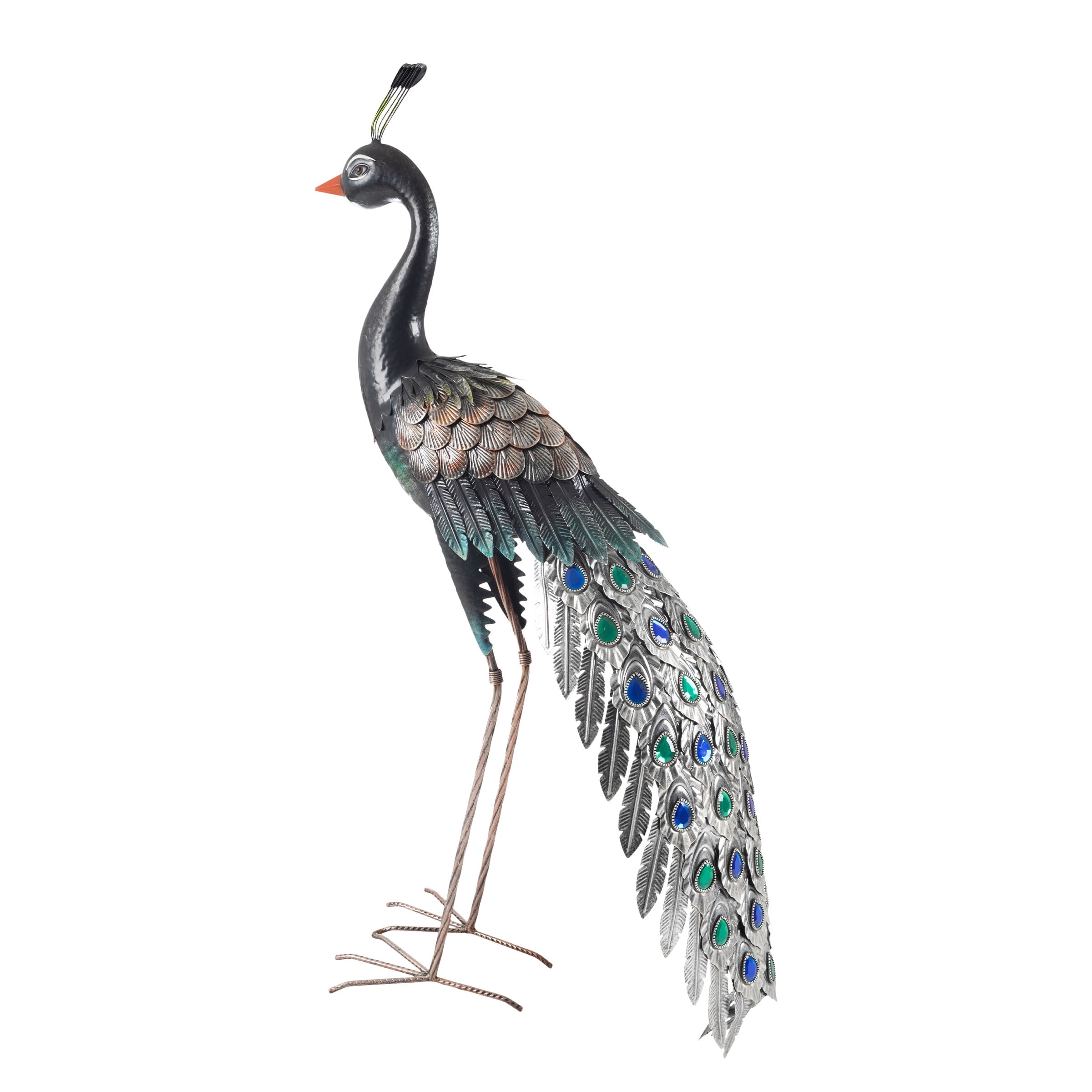 Pure Garden 37” Outdoor Peacock Garden Statue - Metal Yard Art Garden Décor