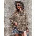 thumbnail image 1 of Ruffle Neck Cheetah Print Bishop Sleeve Loose Blouse for Women, 1 of 3