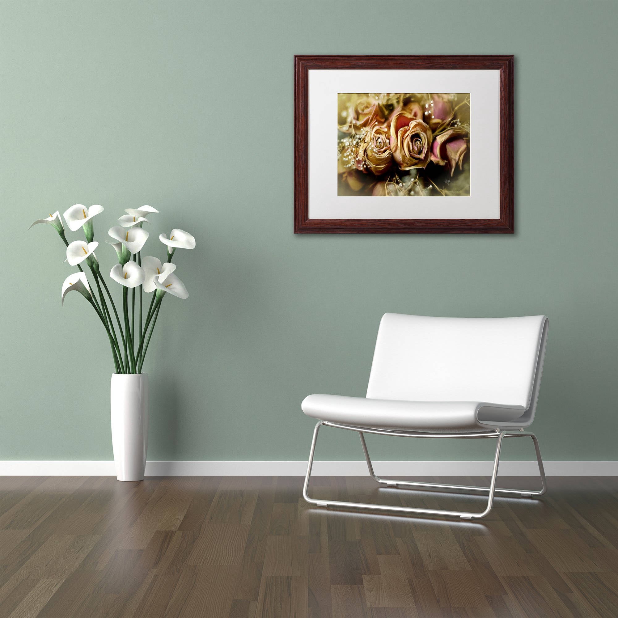 Trademark Fine Art "Painted Old Roses" Canvas Art by Lois Bryan White Matte, Wood Frame