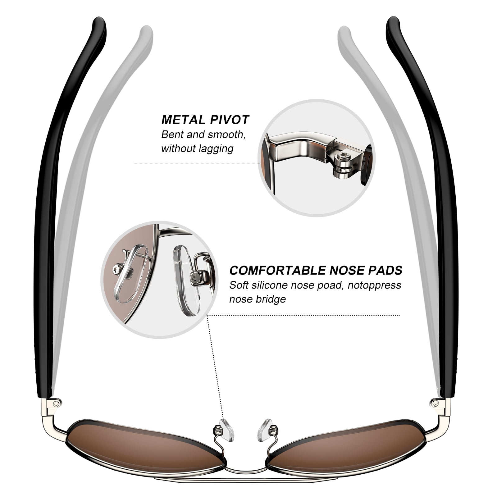 LUOMATE Smart Glasses with Bluetooth Audio, Sunglasses with Voice Assistant, Open Ear Speaker, LensTouch Control for Travel Work Business (Sliver)