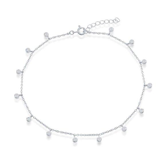 Beaux Bijoux Bezel-Set Simulated Diamond CZ 9 1” Charm Anklet Sterling Silver Summer Jewelry for Women or Teens