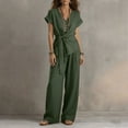 thumbnail image 6 of VBVC Women's Wrap Tie 2 Piece Work Set,Short Sleeve Top and Wide Leg Pants For Women, Ladies' Breathable Summer Loungewear With Pockets,Army Green,S-3XL, 6 of 8