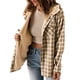 thumbnail image 2 of Chaqueta de Cuadros para Mujer, Larga, Botones, Capucha de Forro , Abrigo Cálido Cuadros Caqui XL, 2 of 7