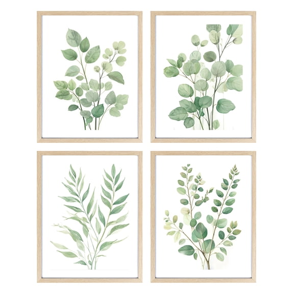 Botanical Wall Art Set of 4 Leaves Plants Framed Wall Decor 8x10 Sage Green Wall Art with Watercolor Pictures Minimalist for Bathroom Office