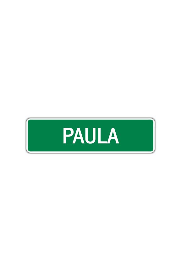 Paula Girls Children Name Letter Printed Label Indoor Outdoor Unique Wall Plaque Decoration Aluminum Metal Sign 4"x13.5"