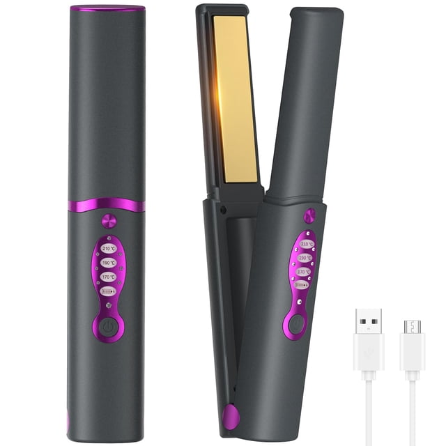 OBEST Plancha de pelo inalámbrico, Rizador sin Cable 2 en 1, Plancha de calentamiento rápido, 5000mAh Mini Plancha de Pelo Portátil de Viaje con Titanio, 3 Temperaturas Ajustables
