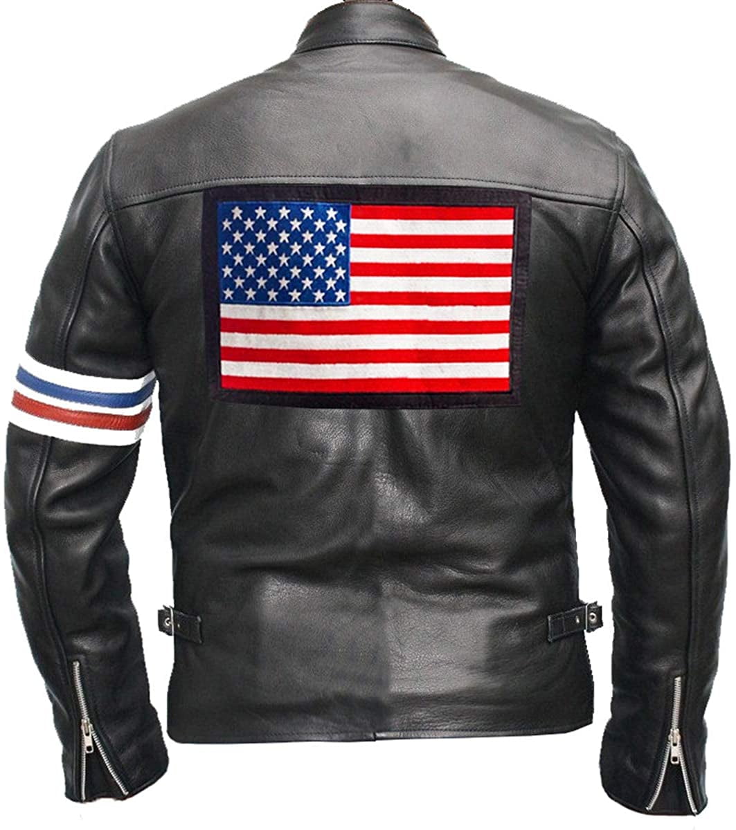 Mens The Biker Hunt Cafe Racer Biker Motorcycle Black Real Leather Jacket