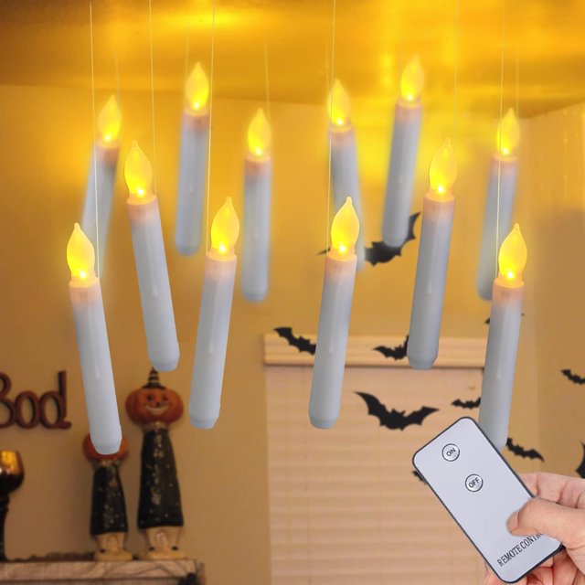 12 velas flotantes colgantes con mando a distancia, velas flotantes de Harry Potter, decoración de brujas, velas cónicas mágicas sin llama, funciona con pilas, candelabros LED para decoración navideña, juguetes para niños