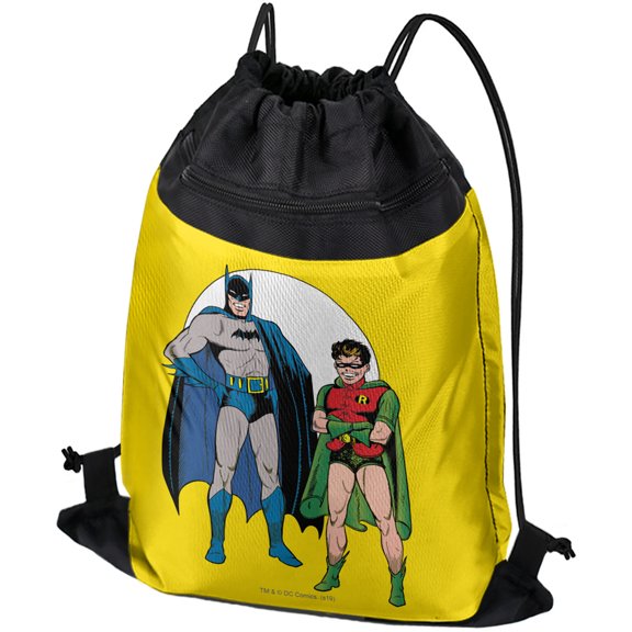 Batman And Robin Drawstring Backpack Sports Bag Sackpack 17" x 13", Perfect for Gym, Yoga or Practice