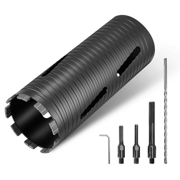 KFFKFF Diamond Core Drill Bit, 4-1/4 inch Diameter, 9-1/2 inch Drilling Depth, 5/8-11 Internal Thread, Includes 3 Adapters, Pilot Drill, and Hex Wrench, Suitable for Concrete, Red Bricks, and Masonry