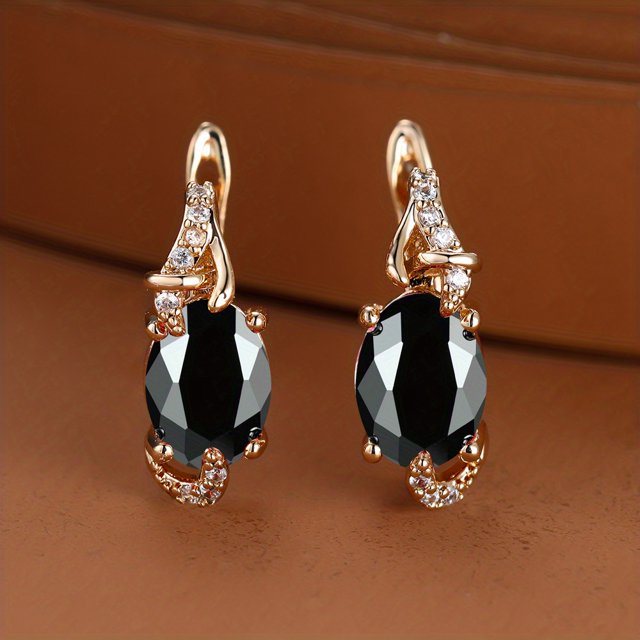 Trendy 18K Gold Plated Blue Sapphire Stud Earrings with Round and Oval Cut Stones - Perfect for Anniversary and Special Occasions