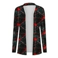 thumbnail image 4 of Kilaqueen Open Front Cardigan for Women Halloween Long Sleeve Spooky Season Lightweight Knit Cardigan Cute Pumpkin Cat Skeleton Print Outwear Coat, 4 of 6