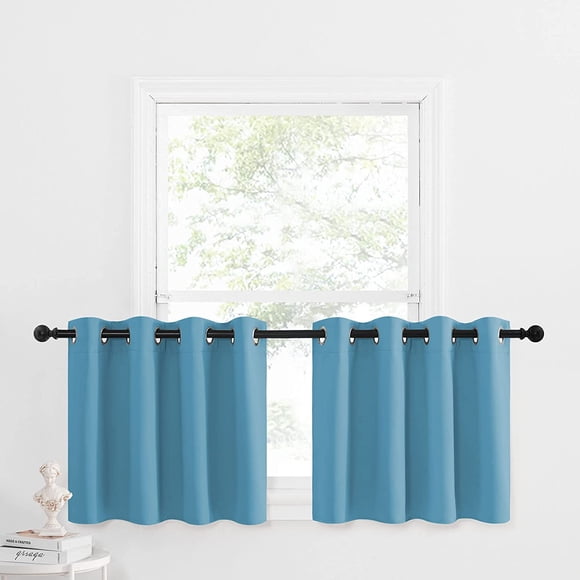 NICETOWN Insulated Blackout Window Draperies - Energy Efficient Home Decor Grommet-Top Curtains for Bedroom (52 by 24 1.2 inches Header, Teal Blue=Light Blue, 2 Panels per Package)
