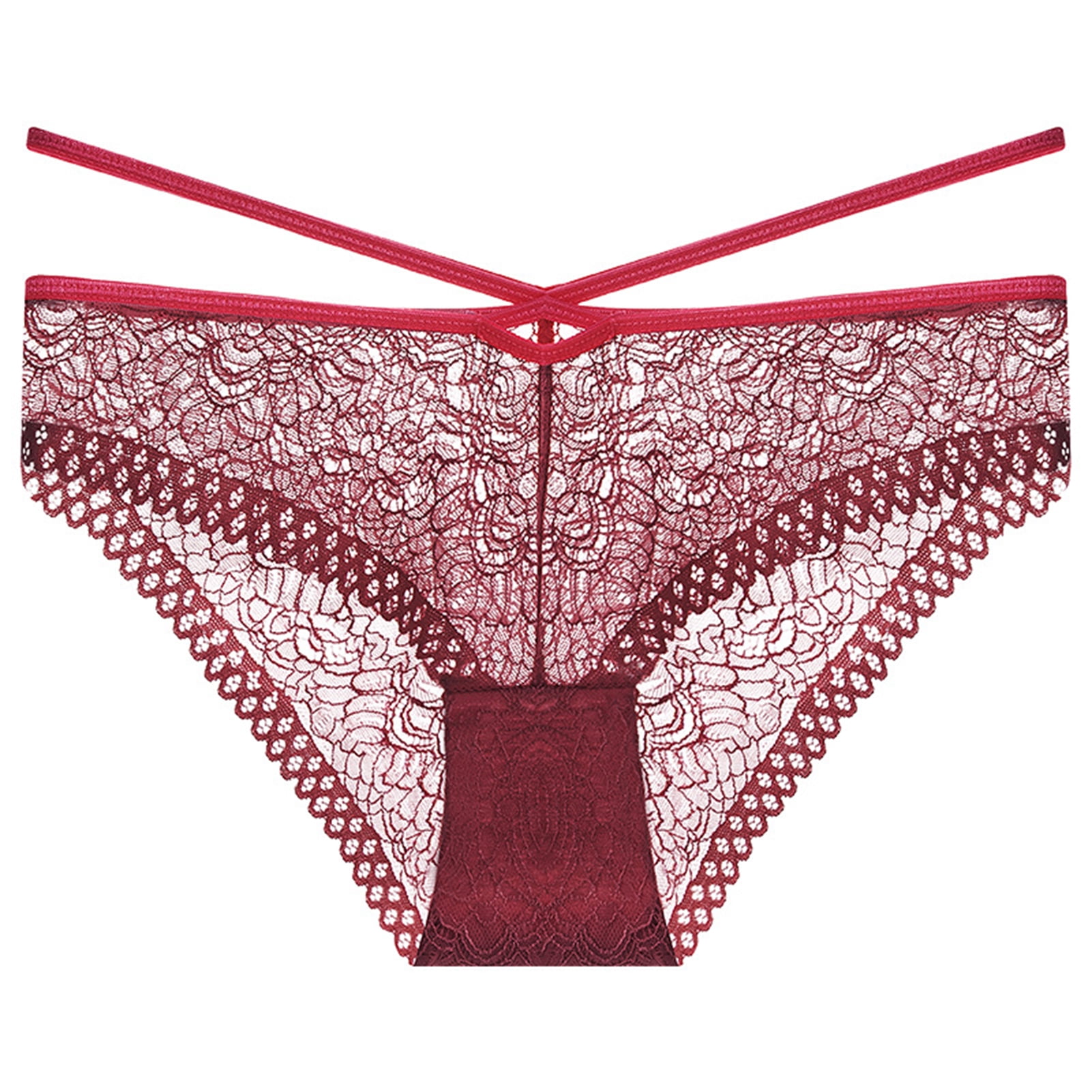 rygai Women Underpants See-through Lace Mid Waist Soft No Constraint  Anti-septic Hollow Out Elastic Anti-shrink Lady Panties for Daily Inner  Wear,Rose Red 2XL 