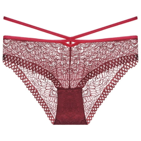 

huanledash Women Panties See-through Lace Cross Strap Anti-septic Soft Seductive Solid Color Low Waist High Elasticity Lady Briefs for Daily Wear