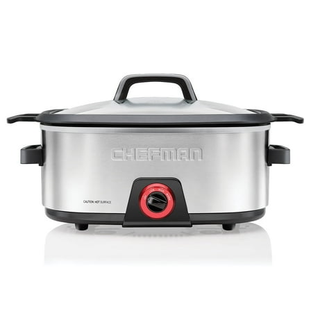 Chefman 6 Qt. Manual Slow Cooker, Removable Cooking Insert, Stainless Steel