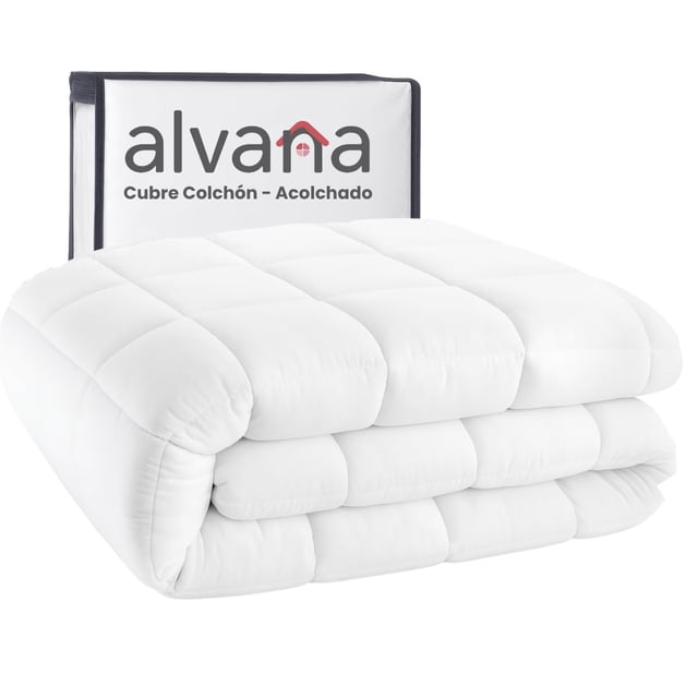 ALVANA Cubre Colchón Acolchado Premium Extra Suave Termorregulable y Hipoalergénico Protector de Colchón con Relleno de Microfibras de Gel (Matrimonial)