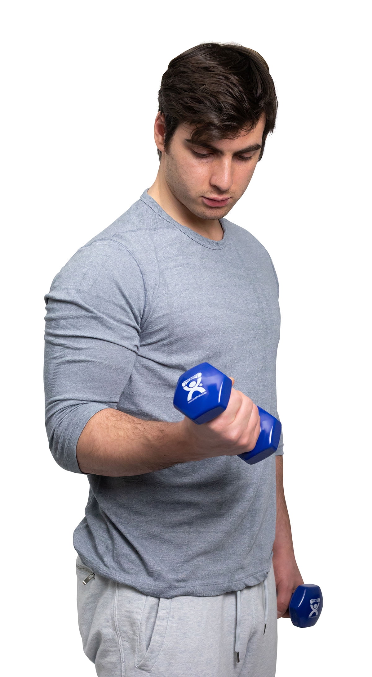 CanDo Vinyl Coated Dumbbells Pair Blue 5 lb 2pc Handheld Weights for Muscle Training and Workouts, Color Coded Anti-Roll Home Gym Equipment, Beginner and Pro