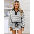 thumbnail image 4 of Womens Striped 2 Piece Outfits Casual Sweatshirt Skirt Set Long Sleeve Matching Lounge Sets Black L, 4 of 9
