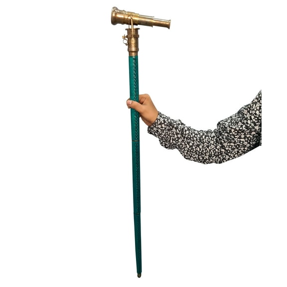 CollectiblesBuy  Vintage Handle Victorian Head Foldable Telescope Beautiful Nautical Antique Green Wooden Walking Stick Cane