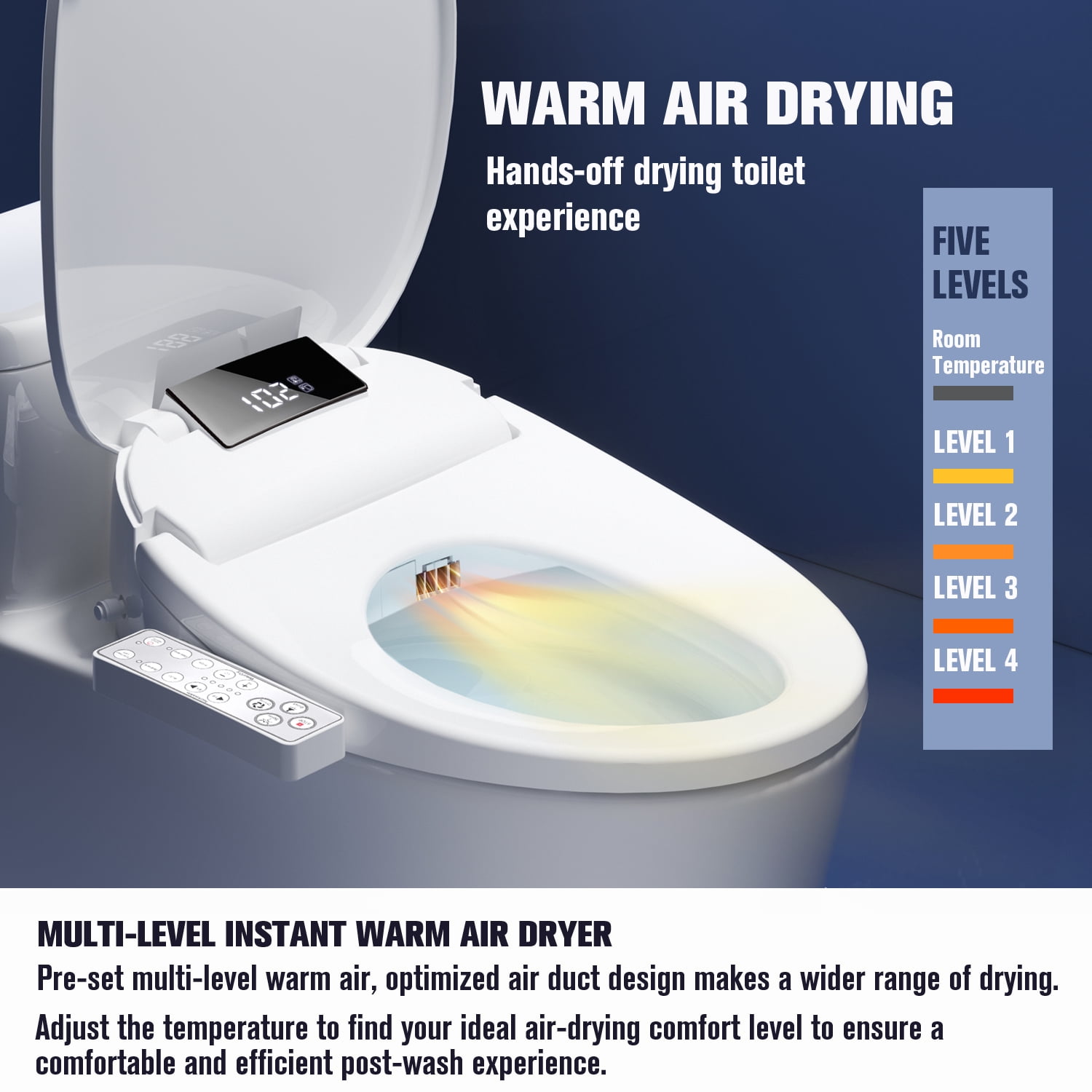 WLJBIDET Electric Bidet with Heated Toilet Seat, Warm Water, Air Drying, Fixing Panel Control