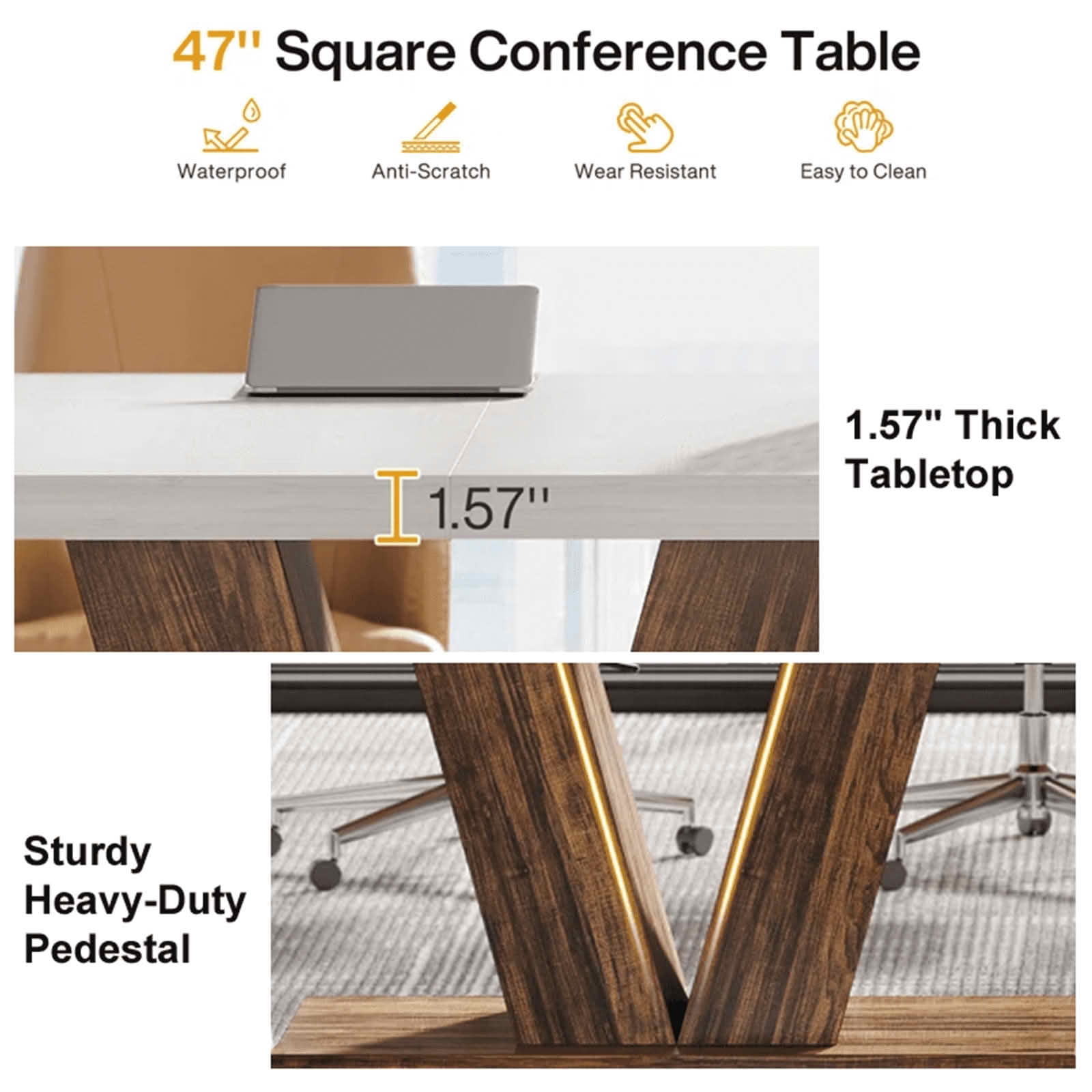MAYEERTY 47" Farmhouse Wooden Dining Table, Rectangular Kitchen Table with Sturdy Pedestal Base, Seats 4-6 People, 250LBS Load