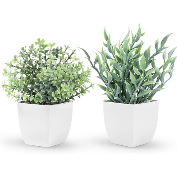 2 Packs Fake Plants Mini Artificial Greenery Potted Plants for Home Decor Indoor Office Table Room Farmhouse