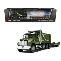 Western Star 49X Truck with Ox Bodies Dump & Beaver Tail Trailer Green Metallic 1/64 Diecast Model by DCP/First Gear
