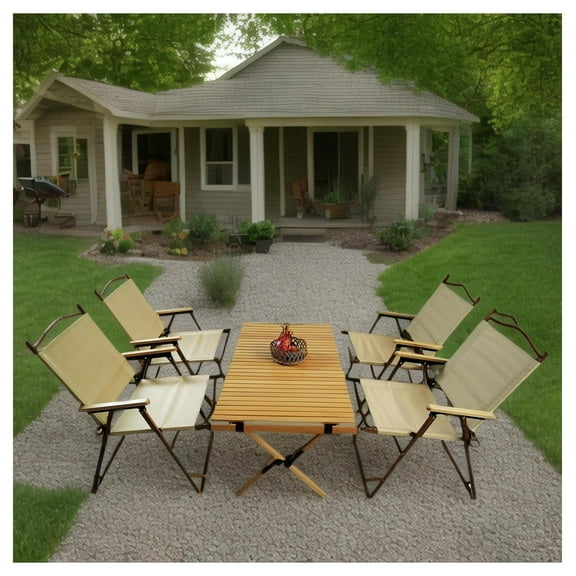Foldable Dining Set - Portable Table & 4 Chairs - Indoor/Outdoor - Beech Wood & Aluminum - Natural Finish