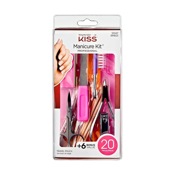 Kiss Professional Nail Salon Travel Manicure Kit with Storage Pouch, 20 Count