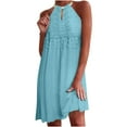 thumbnail image 2 of HKEJIAOI Robes Décontractées pour Femmes Offres Liquidation Robe d'Anniversaire Mode Féminine Col Rond Uni Appliques Imprimé Papillon Sans Manches Vert, 2 of 6