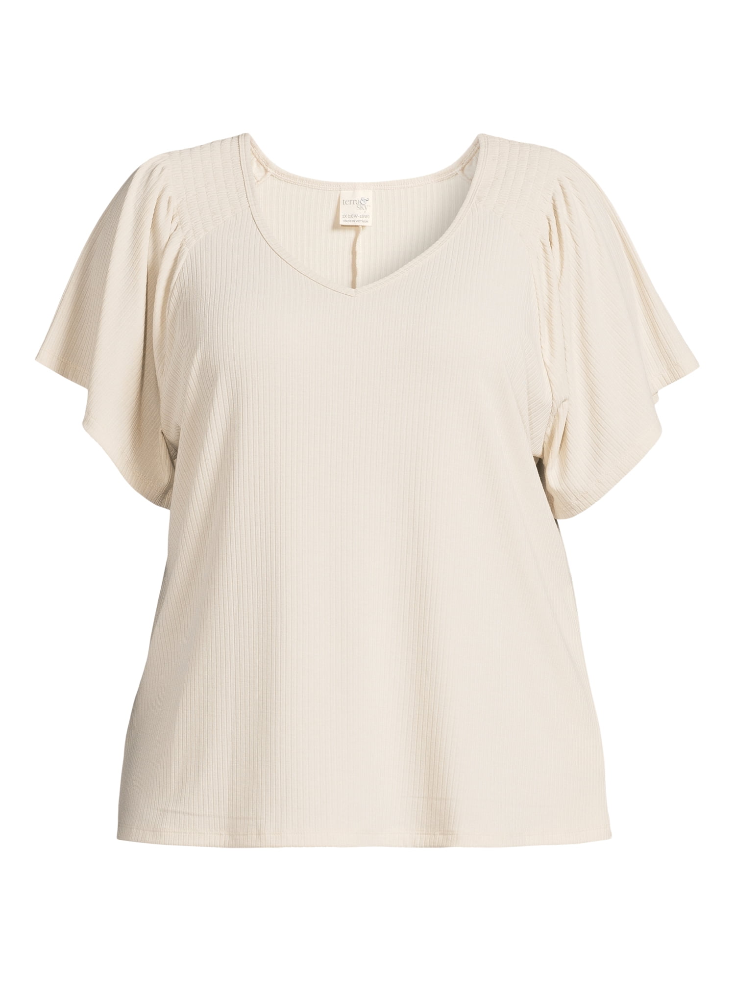 Terra & Sky Women's Plus Size Ribbed Flutter Sleeve Top, Sizes 0X-5X