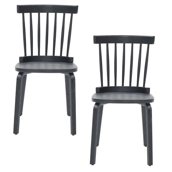 CQSXDA Set of 2 Black Windsor Dining Chairs, Wood Farmhouse Spindle Back, Mid-Century Modern Style for Living Room or Restaurant