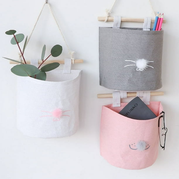 Piezas Bolsa de Almacenamiento Colgante de Tela de Lino Almacenamiento de Pared para Colgar en la Pared Bolsillos de Almacenamiento de Pared Bolsillo Organizador para Puerta Dormitorio Baño Sala de Es