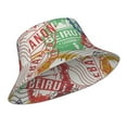 thumbnail image 2 of Gaeub Travel Stamp Printed Double Sided Reflective Bucket Hat Foldable Sun Hat for Camping Hiking Fishing, 2 of 9