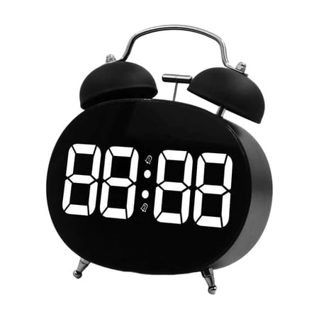 Tunhigl Retro Twin Bell LED Alarm Clock, Silent Non-Ticking with Large Digital Display & Gentle Wake-Up Tone, Compact Desk Clock for Students, Bedroom, Office, 2 Colors