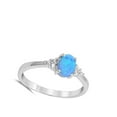 thumbnail image 4 of CHOOSE YOUR COLOR Oval Solitaire White CZ Blue Simulated Opal Promise Sterling Silver Ring Female Size 6, 4 of 4