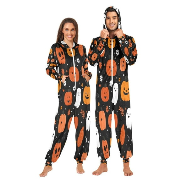Onesie Jumpsuits For Men&Women Winter One Piece Zipper Pajamas Playsuit Pumpkin Faces