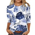 thumbnail image 1 of CHUANK Hauts en Tricot à Manches Longues pour Femmes Col Rond T-Shirt Décontracté pour Femmes Col Rond Manches 3/4 Chemise Ample Imprimée Blouse Hauts Chandail Imprimé à Enfiler Hauts Blouse à Rayures à Boutons Économies d'Été Cle, 1 of 5