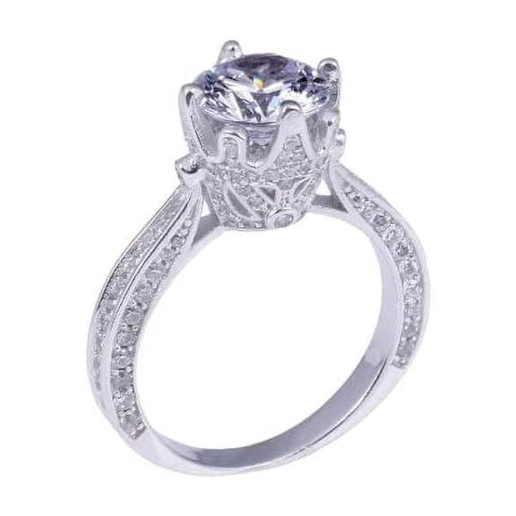 HeartsAndYou 1.9ct Round Cut Moissanite Engagement Ring for Women 18k White Gold over Silver Antique Inspired Solitaire