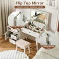 thumbnail image 3 of AENKYO 3-in-1 Vanity Desk with Flip-Top LED Mirror, Makeup Table with Adjustable Side Cabinet and Soft Stool, White, 3 of 11