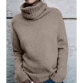 thumbnail image 4 of Women Oversized High Neck Pullover Sweater Cable Knit Long Sleeve Sweater Tops Brown XL, 4 of 9