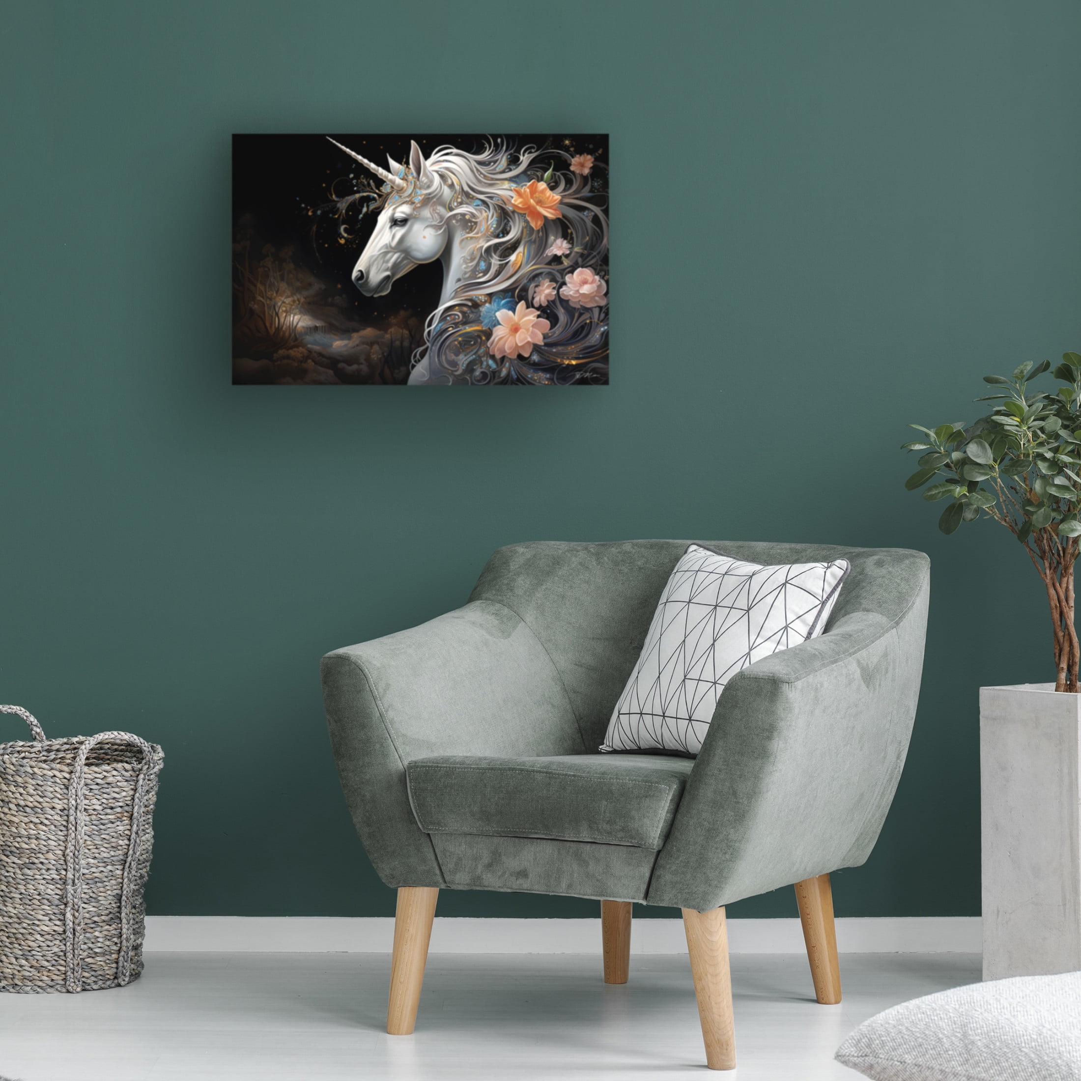 Canvas Wall Art - Momart 'Fantasy Unicorn 1' Wall Art for Living Room, Bedroom, or Office Décor by Trademark Fine Art - 47 x 30 Inches