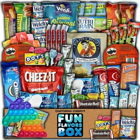 Fun Flavors Box Favorites Snack Box Variety Pack Care Package with Unicorn Push Pop Toy