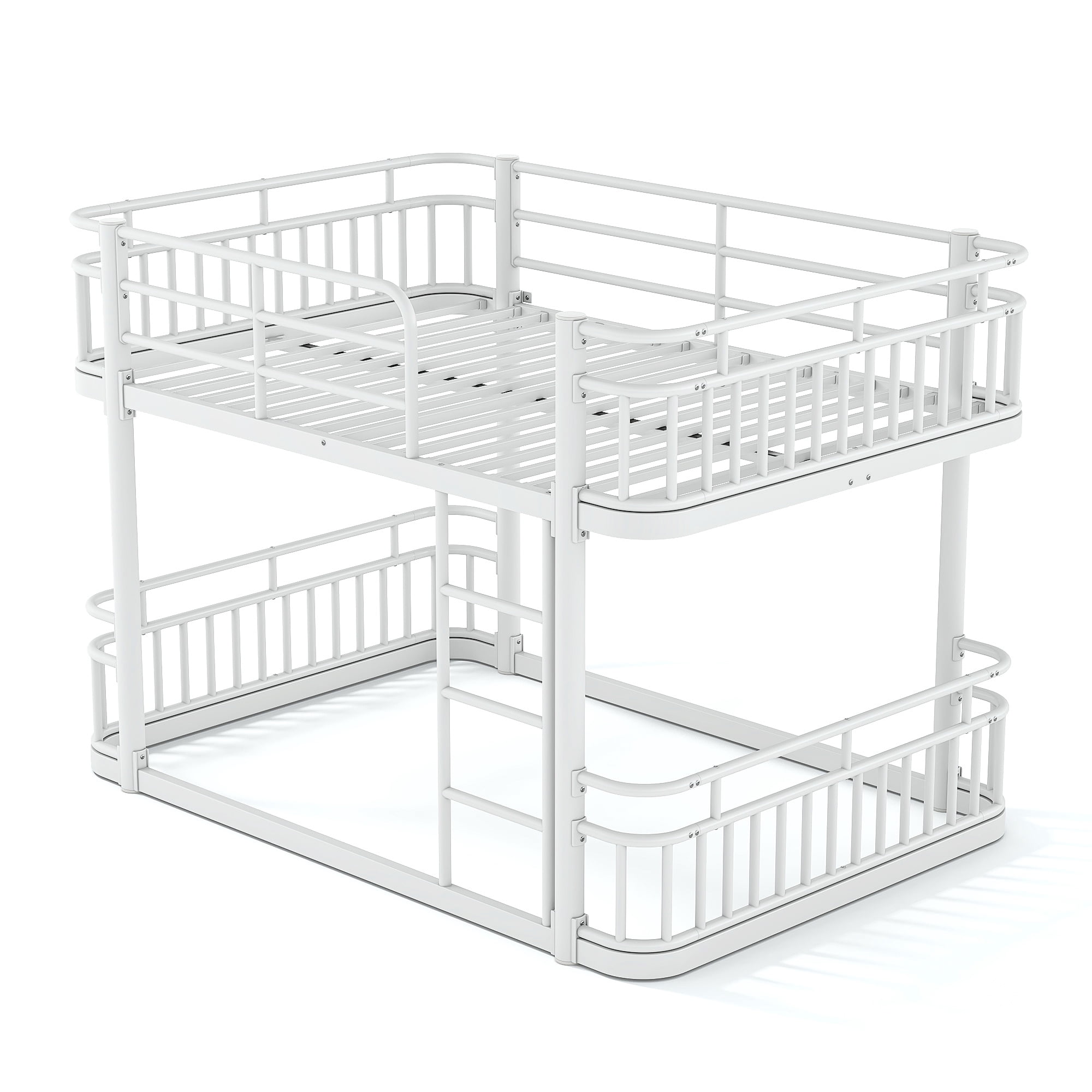 Leumius Full over Full Bunk Bed Frame with Ladders & Guardrails, Upgraded Round-Pipe Metal Frame, Stylish & Versatile for Any Room,White