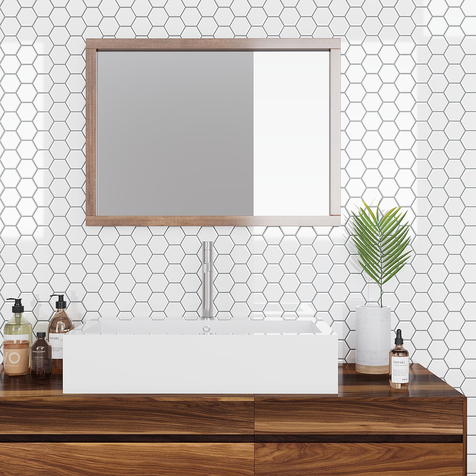 VEELIKE White Hexagon Peel and Stick Backsplash Tiles for Kitchen Waterproof 6 Sheets 12''x12''