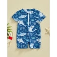 thumbnail image 2 of Bslissey Toddler Baby Boys One Piece Swimsuit Cartoon Animal Print Short Sleeve Zipper Bathing Suit Infant Casual Rash Guard Sunsuit Summer Swimwear 3M 6M 12M 2T 3T, 2 of 8