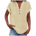 thumbnail image 1 of Camiseta sin mangas de verano holgada con cuello en V y pliegues para mujer: blusa fluida sin mangas con dobladillo curvo., 1 of 5