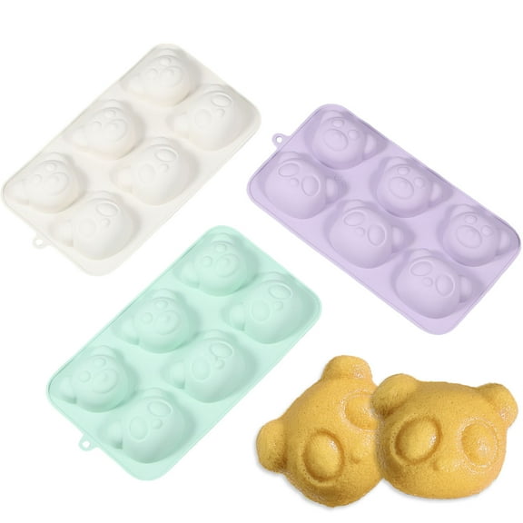 3Pcs Bear Cake Mold 6 Cavity Baking Mold Silicone Fondant Mould Non Stick Chocolate Candy Mold Reusable Cupcake Tray Cartoon Cake Mould Food Grade Cake Baking Tool for DIY Cake