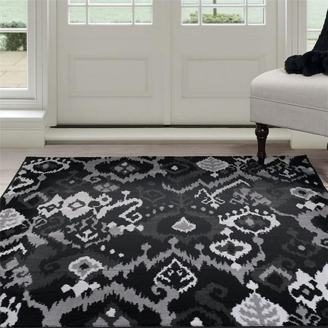 Lavish Home 62-06 5 ft. x 7 ft. 7 in. Ikat Area Rug, Black & Grey